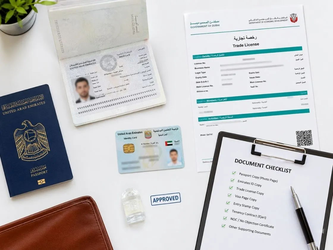 Documents required for company formation in UAE — passport Emirates ID trade license and MOA checklist Modest Consulting Services